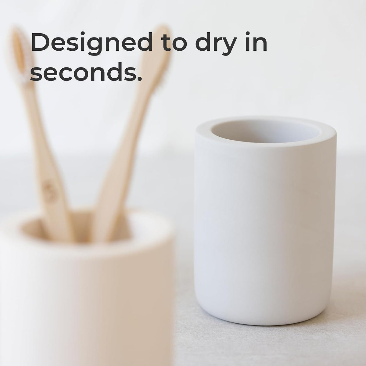 Selegna Diatomite Drying Stone Toothbrush Holder, Modern Ceramic-Look Countertop Cup with Drainage for Bathroom, Quick Drying Electric Toothbrush & Toothpaste Organizer, Stoneware Finish