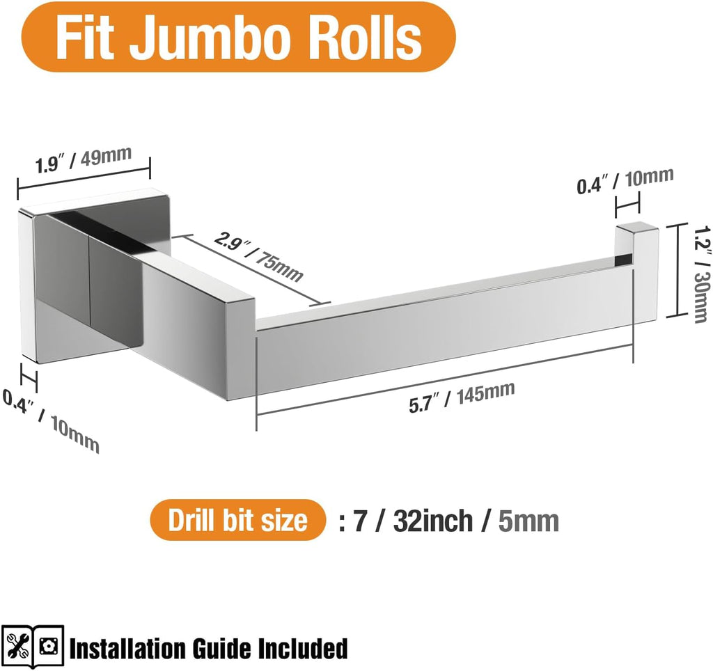 HITSLAM Chrome Fit Jumbo Rolls Toilet Paper Holder Wall Mount Polished Square Silver 304 Stainless Steel Toilet Paper Roll Holder for Bathroom Rustproof