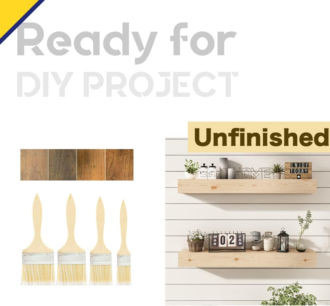 Wall Floating Shelves, Rustic Wood Shelf for Wall Mounted - Wooden Handmade Shelves for Bathroom Kitchen Livingroom - No Stain - DIY(Unfinished, 36 Inch - 2 Pack)