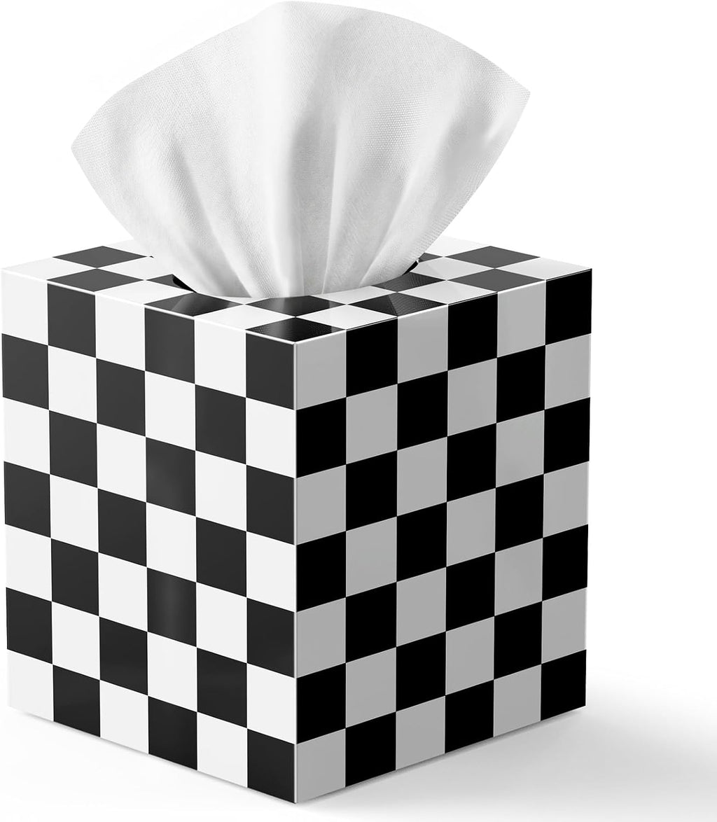 Tissue Box Cover, Square, Classic Checkerboard Pattern, Plastic, Modern