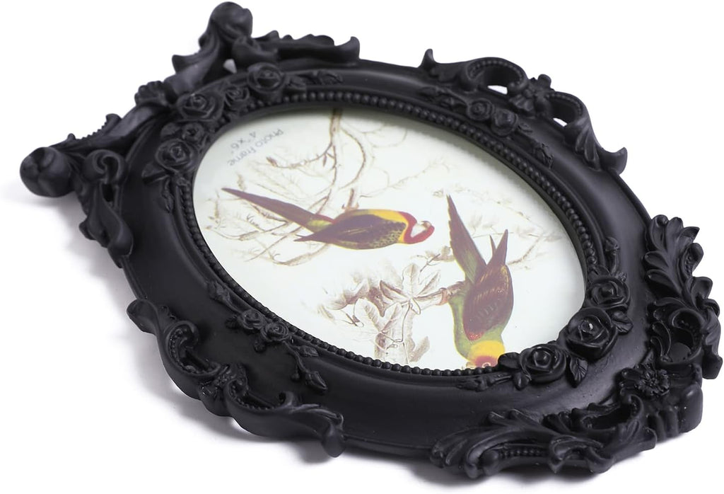 SIKOO Ornate Picture Frame 4x6 Antique Frames Vintage Frames Tabletop and Wall Mount Oval picture Frame, Victorian Home Decor, Black