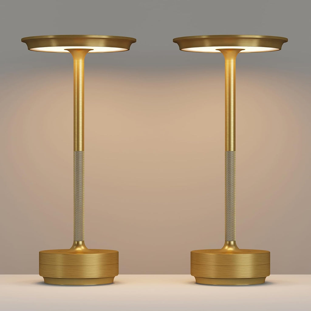 2 Pack Cordless Table Lamps Rechargeable, LED Portable 5000mAh Touch Table Light, 3 Color Stepless Dimming Battery Powered Table Lamp for Restaurant/Home/Outdoor/Camping.(Gold)