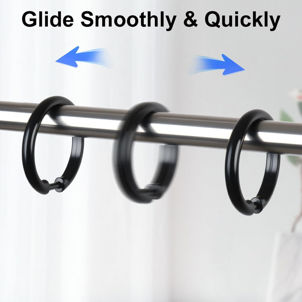 Kutesna 24PCS Shower Curtain Hooks,Black Shower Curtain Rings