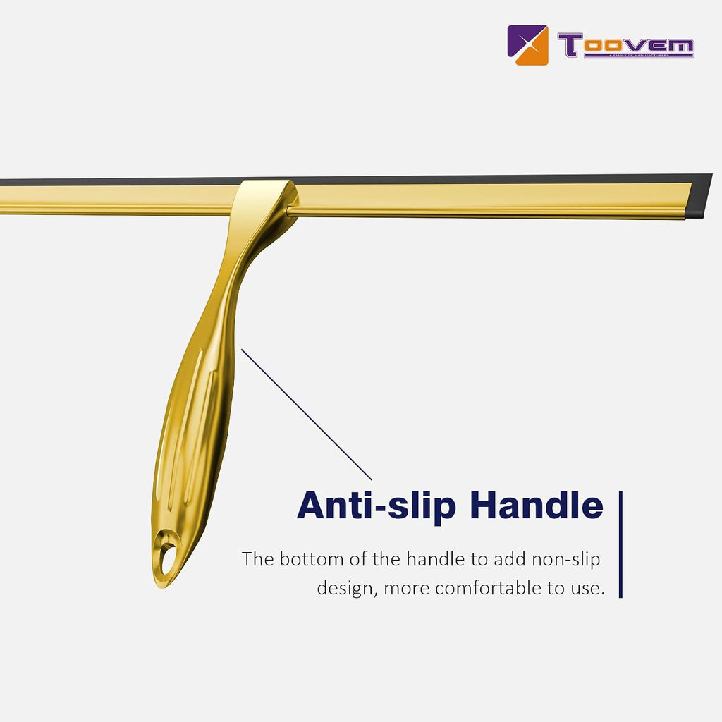 TOOVEM 14 Inch Shower Squeegee for Glass Doors, Window, Bathroom (Gold)