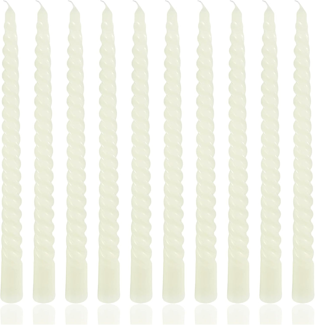 10 Inch 10Pack Ivory Spiral Taper Candle Set Long Buring Time Dripless Candlesticks for Dinner Parties Home Decoration Wedding and Shower