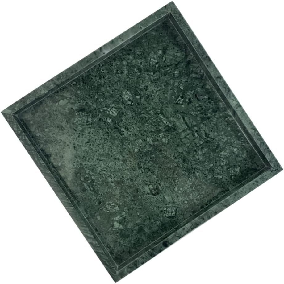 Natural Marble Square Neat Makeups Organizer/Bathroom Vanity Tray for Razor Towel Toothpaste (9.84x9.84x1.18in, Green)