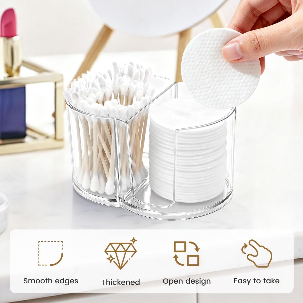 2-Grid Cotton Swab Holder with Removable Dustproof Lid, Clear