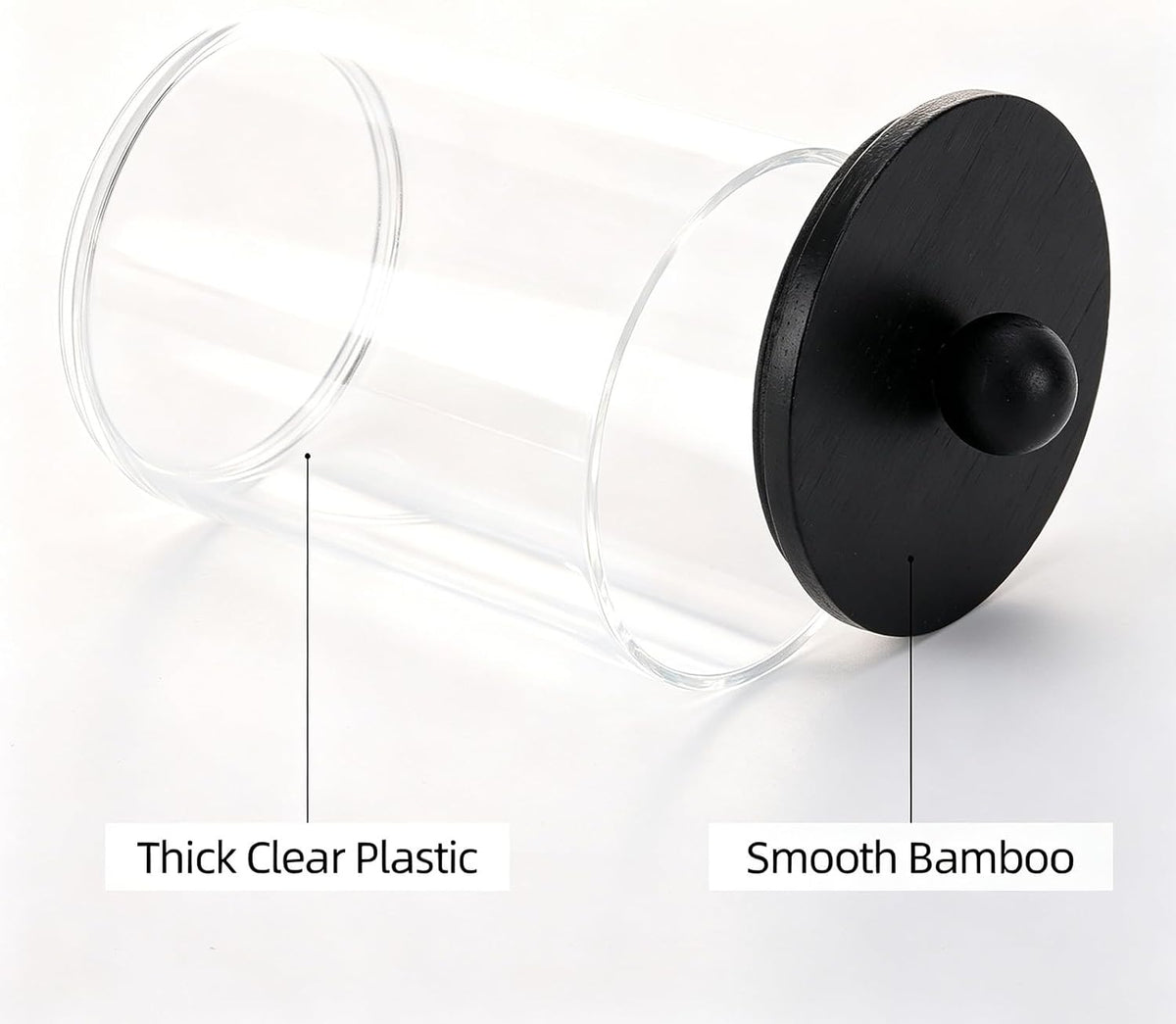 Tbestmax 3 Pack Qtip Holder, Clear Bathroom Containers Dispenser for Storage Cotton Ball, Cotton Swab 10oz Plastic Bathroom Jars with Wood Lids - Black