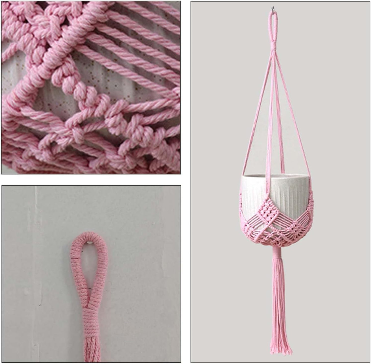 Pink Macrame Plant Hanger 2 Pack 35 Inch Cotton Rope Crochet
