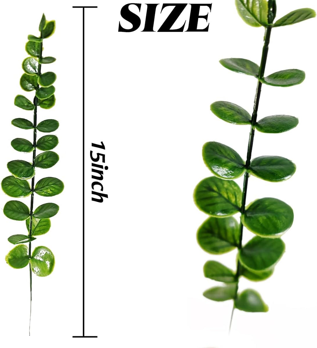 TIHOOD 15PCS Artificial Eucalyptus Stem Faux Eucalyptus Decor Artificial Green Branches Leaves - for Wedding Floral Arrangements Home Decor
