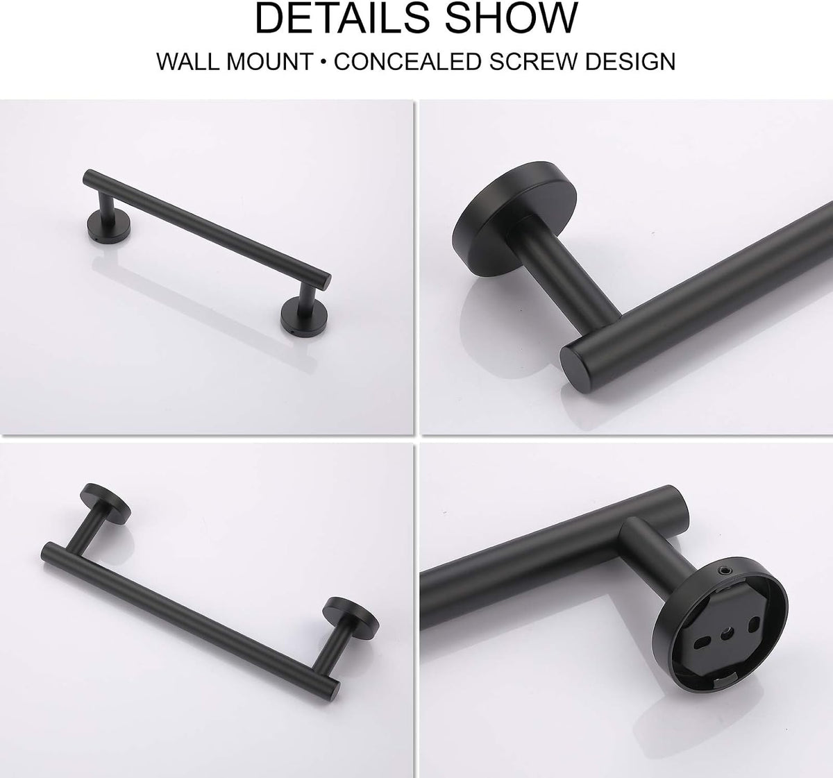 TASTOS 12 Inch Black Single Towel Bar Rack, SUS 304 Stainless Steel Round Bathroom Towel Bar Heavy Duty Towel Holder Kitchen Towel Rod, Wall Mount with Screws Towel Bar Rod Matte Black Finish