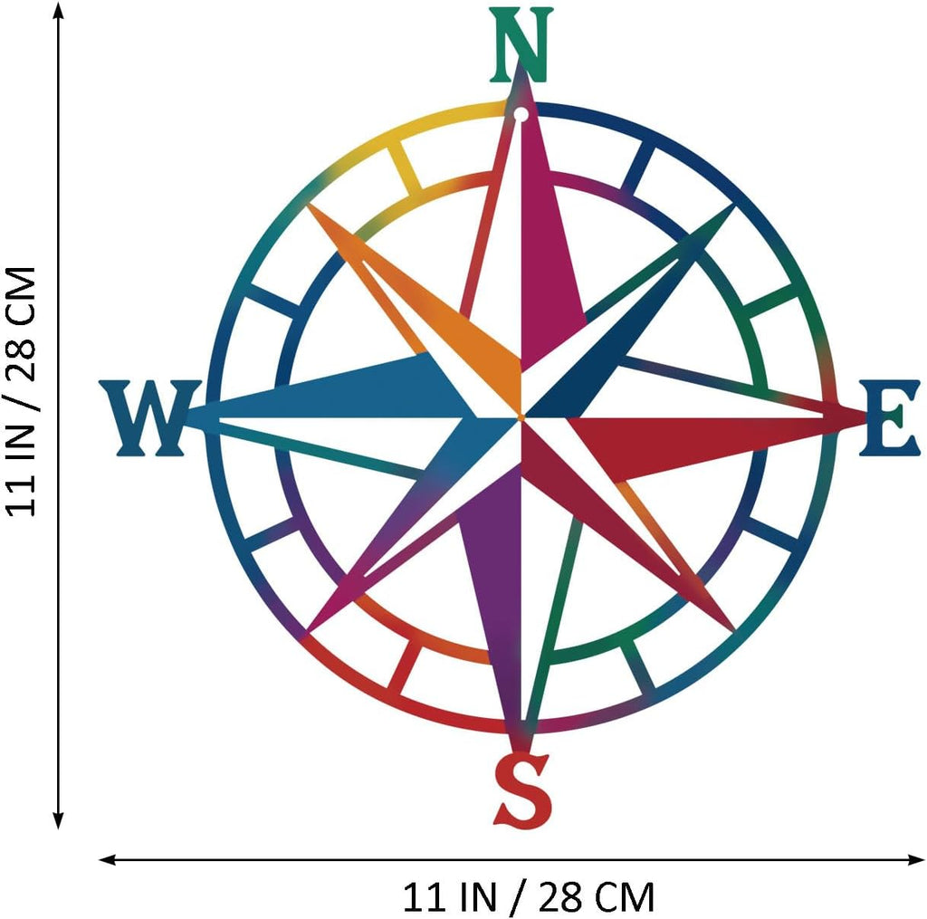 ESTART 11In Colorful Nautical Compass Metal Beach Theme Wall Hanging Decor
