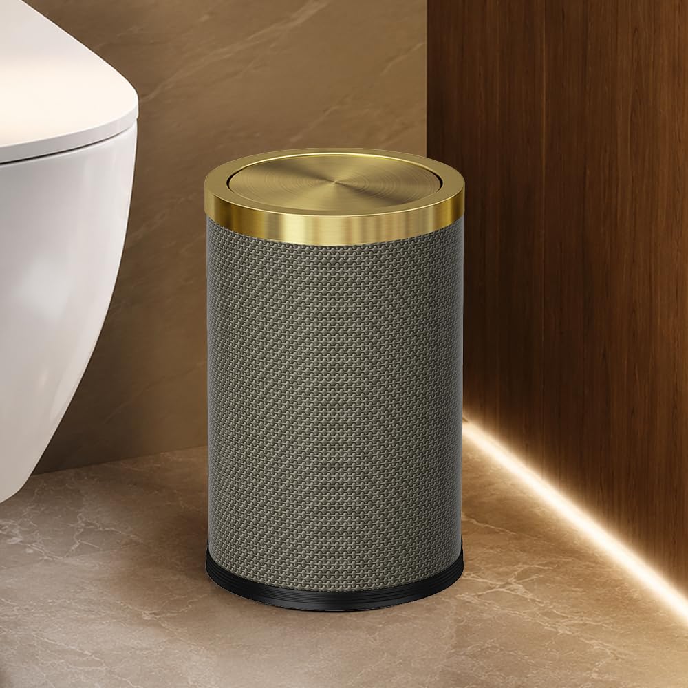 9L/2.4gal Bathroom Trash Can,Brass Trash Can,Swing Lid