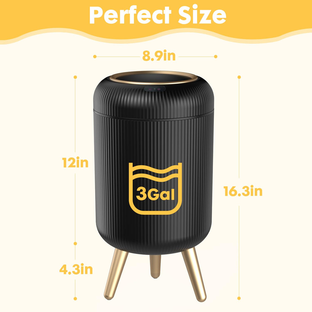 Automatic Motion Sensor Trash Can Bathroom,3 Gallon,Black and Gold