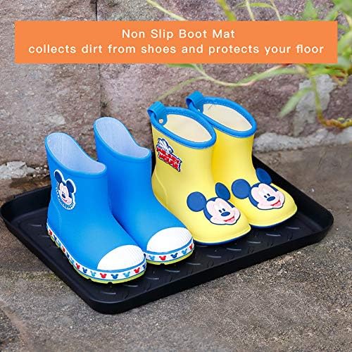 Set of 3 Square Boot Tray, Akamino Plastic Utility Shoe Mat Tray for Entryway Indoor and Outdoor Use in All Seasons, 13.7x10.6x1inch,Black (Pack of 2)