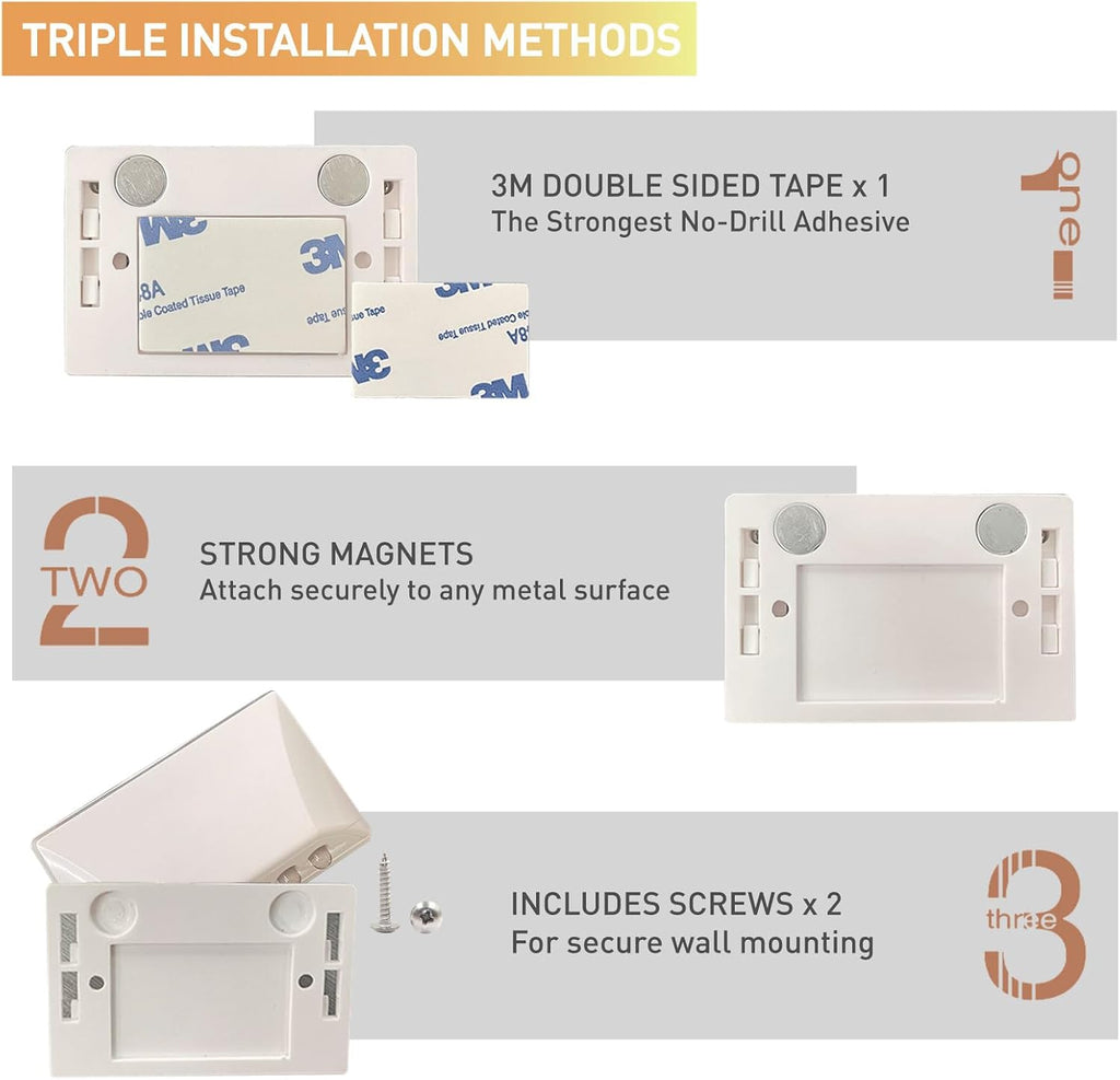 Motion Sensor Keyhole Light, Wireless Battery Operated LED Night Light for Door Lock, Cabinet & Stairway, Auto On/Off Infrared, Magnetic + Adhesive + Screw 3-Way Mount, White