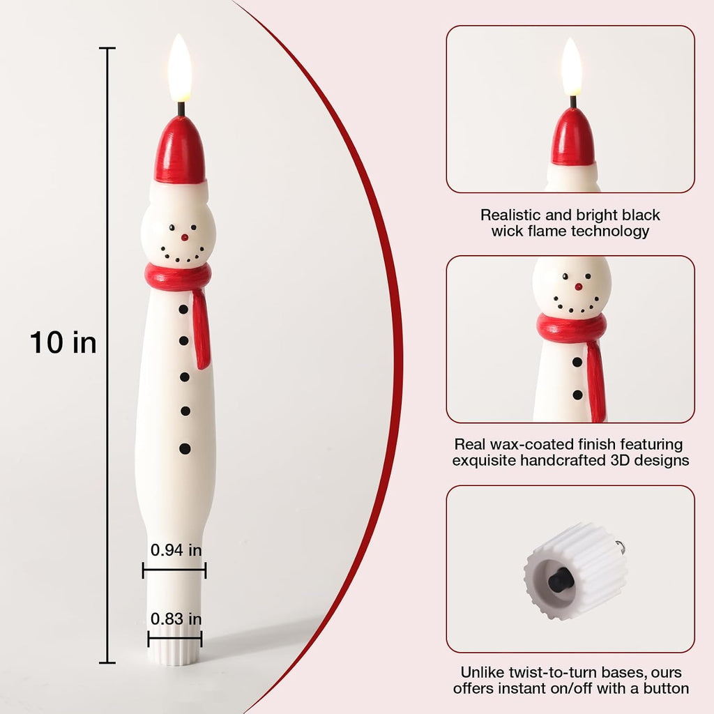Eywamage Snowman Christmas Flameless Taper Candles with Remote Set of 4