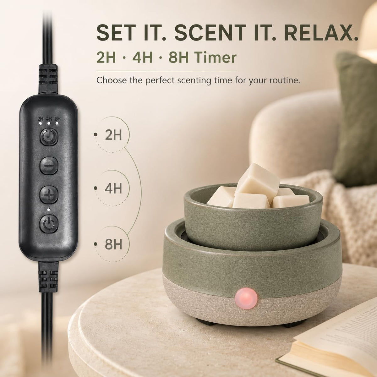 Candle Wax Melt Warmer with Timer Ceramic Electric Wax Melt 4-in-1 Oil Burner Adjusting Temperature Fits Yankee Large Jar Scented Candle for Home Decor Birthday Gifts for Women Mom Grandma Girls Green