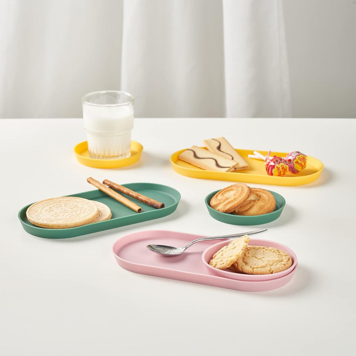 Blue Ginkgo Mini Silicone Trays – Set of 6 Easy-Clean Organizers for Bathroom, Kitchen, Desk, Vanity, and Cosmetics (Green, Yellow, Pink)