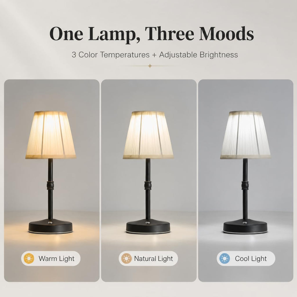 3000mah Battery Powered Lamp for Home,Small Cordless Lamps Rechargeable,3 Color Temperature 5W LED Touch Lamp Battery Operated Table Lights,Wireless Lamps for Tables,Kitchen,Living Room (Black,H11”)