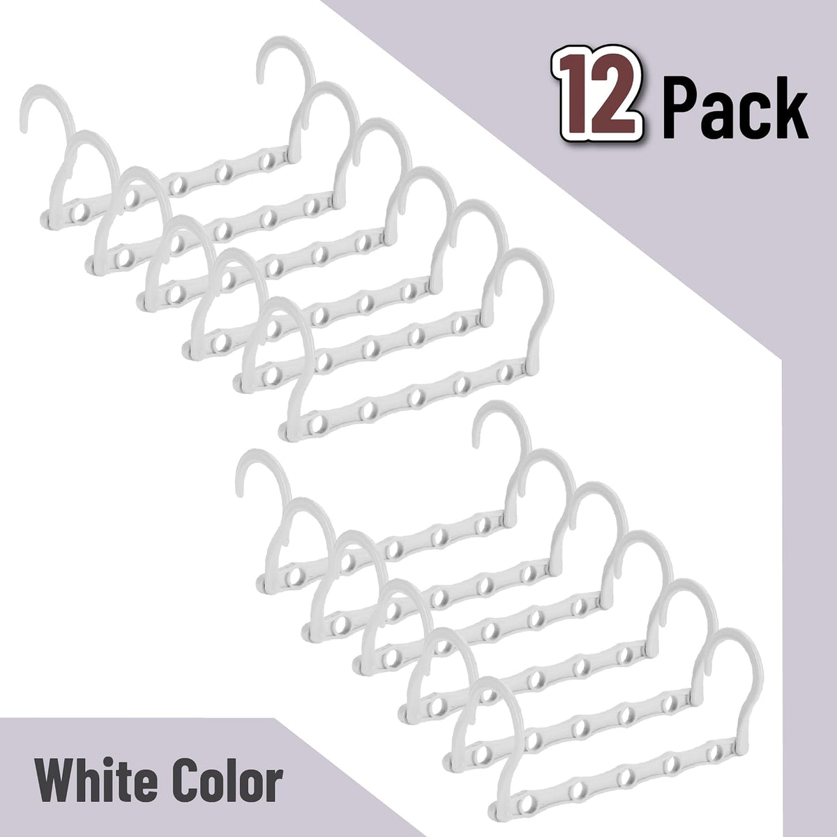 Mr. Pen- Space Saving Hangers for Clothes, 12 pcs, White, Plastic Multi Clothes Hangers Space Saving, 5 Slots, 360° Rotating Hooks