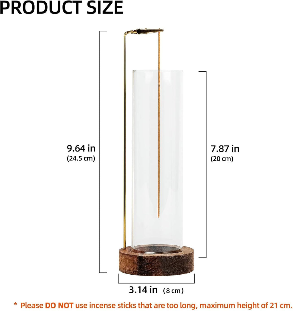 Incense Holder for Sticks, Anti-Ash Flying Incense Burner with 30 Incense Sticks, Detachable Glass Ash Catcher (Wood, Brown-2Pcs)