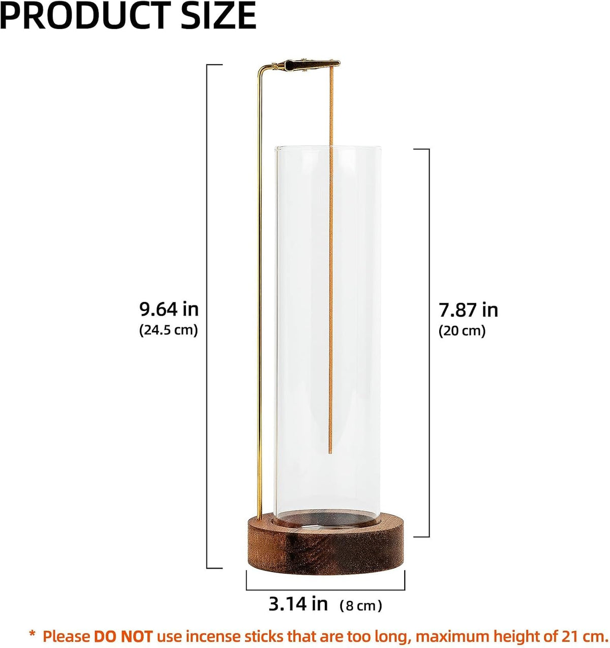 Incense Holder for Sticks, Anti-Ash Flying Incense Burner with 30 Incense Sticks, Detachable Glass Ash Catcher (Wood, Brown-2Pcs)