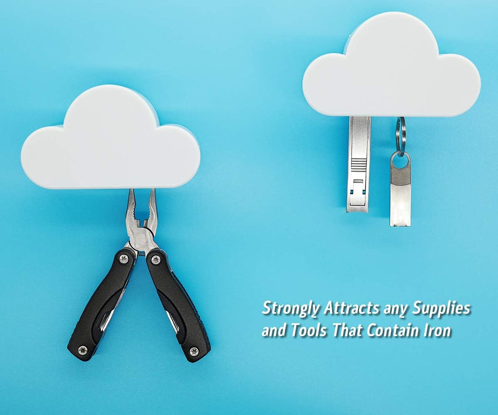 Meyerascal 2PCS White Cloud Magnetic Key Holder for Wall, Strong Magnetic to Securely Hang Multiple Keys and Keychain, Novelty Cute Home Decorations, Easy to Install and Convenient to Use.(2 White)