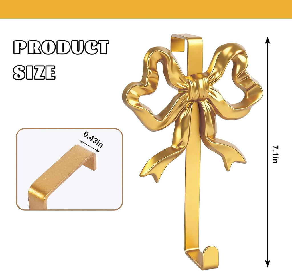 JarThenaAMCS 2Pcs Gold Bow Over The Door Hooks Metal Door Hanger Hook Coquette Towel Coat Hanger for Home Kitchen Bedroom Bathroom Decor