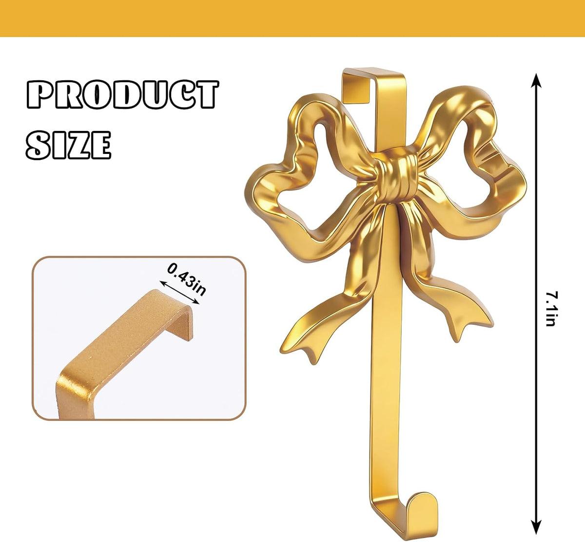 JarThenaAMCS 2Pcs Gold Bow Over The Door Hooks Metal Door Hanger Hook Coquette Towel Coat Hanger for Home Kitchen Bedroom Bathroom Decor