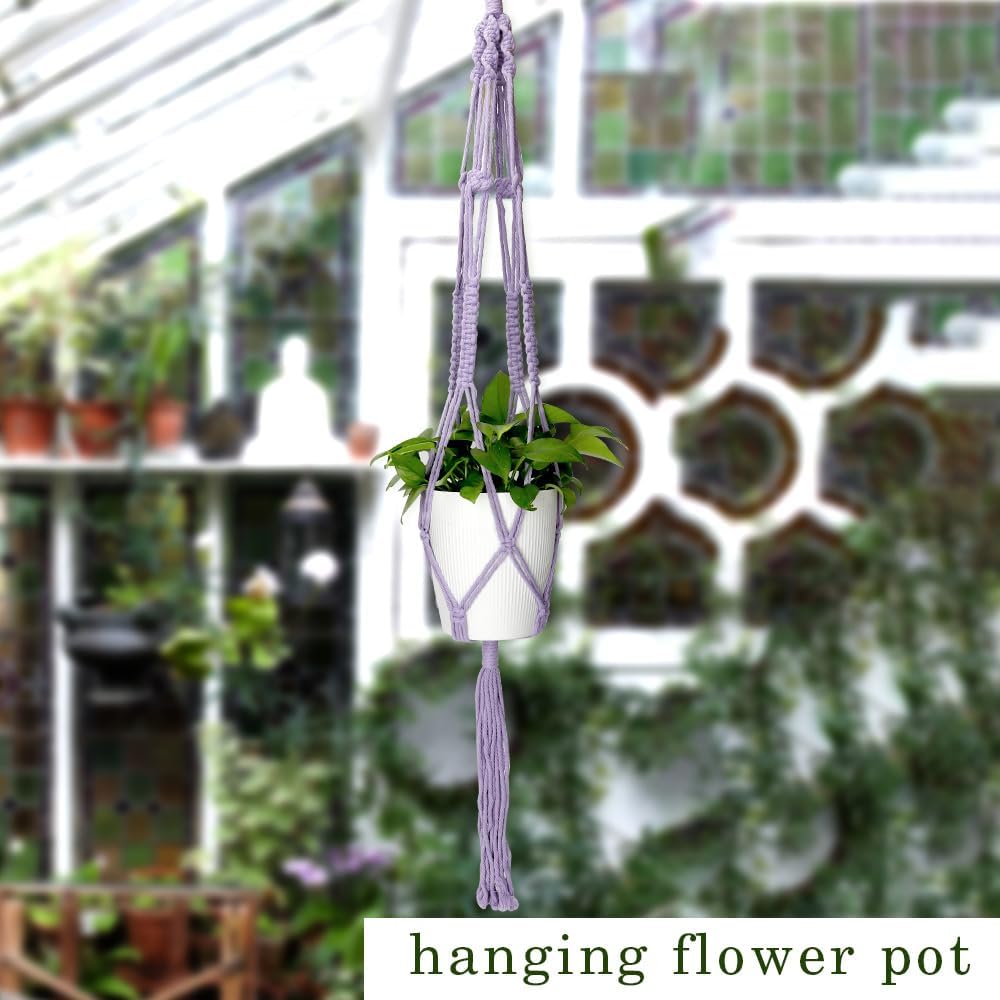 Hanging Planter, Purple, Indoor, Diamond, Wall Mount, English, Cotton, 7x2x35 Inches, 1 Pack