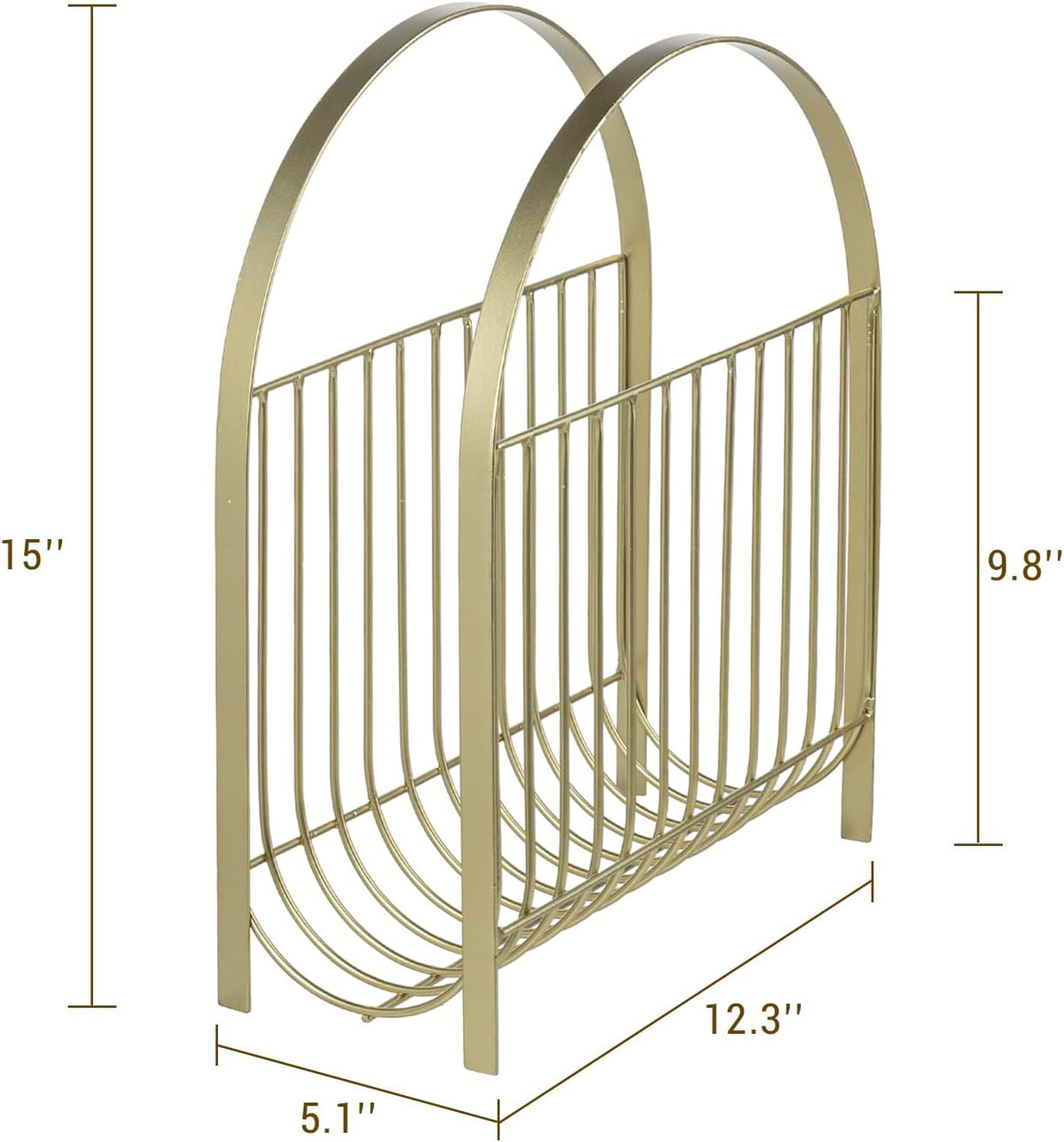 MyGift Deluxe Mid Century Brass Tone Metal Wire Magazine Holder Rack, Table or Floor Display Newspaper Stand Storage Sling for Magazines and Vinyl Record Albums
