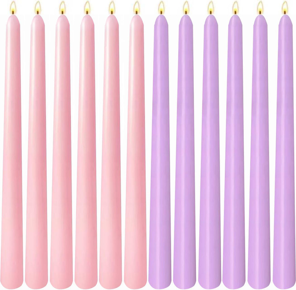 6-Pack Lavender 6-Pack Pink Taper Candles for Wedding Home Decor