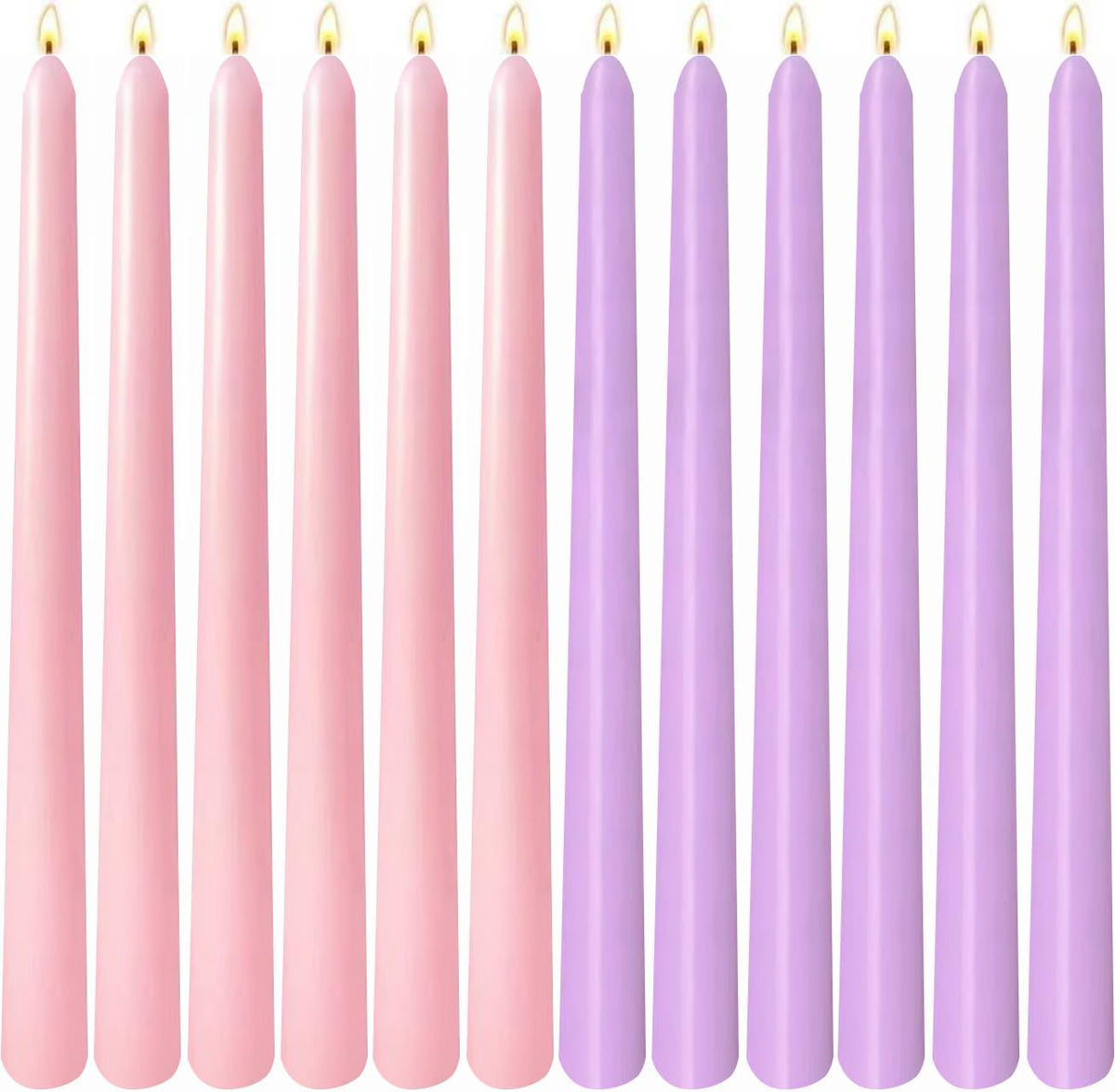 6-Pack Lavender 6-Pack Pink Taper Candles for Wedding Home Decor