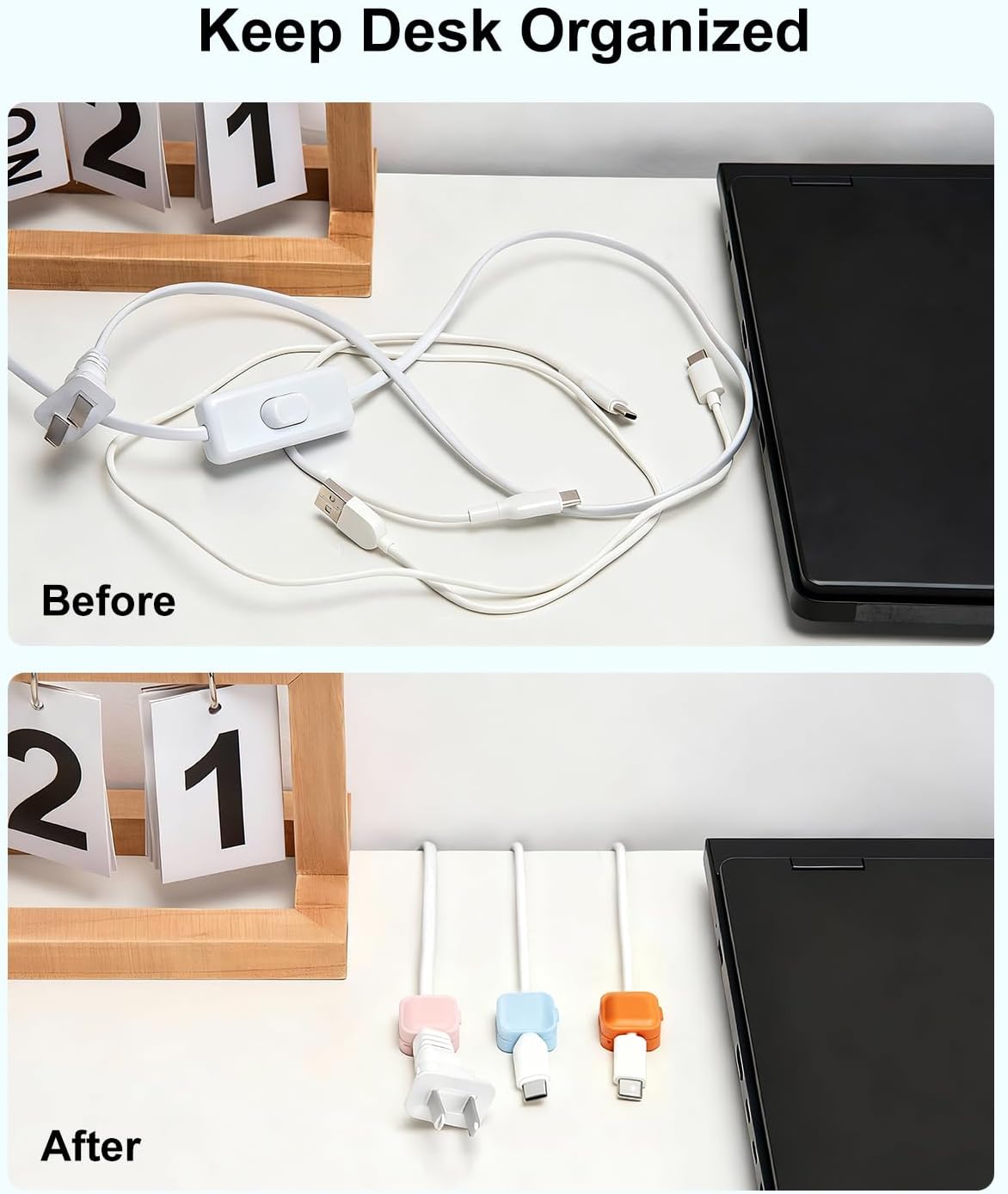 Art3d 8 Pack Magnetic Cable Clips, Cord Organizer, Office Cable Management