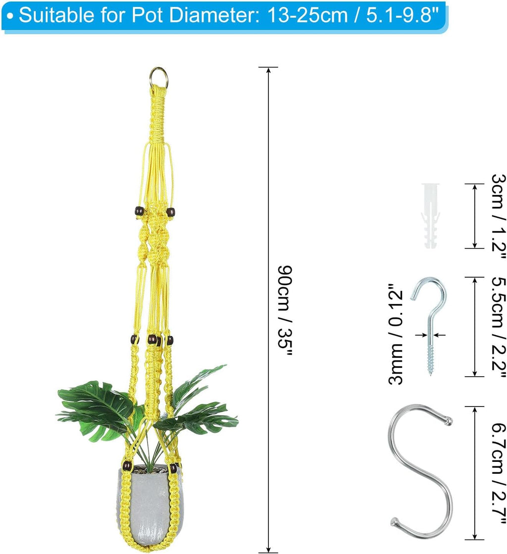 PATIKIL Macrame Hanging Planter, 35 Inch Handmade Hanging Plant Holders Flower Pot Hanger Flower Pot Hanger for Indoor Outdoor Decor, Yellow