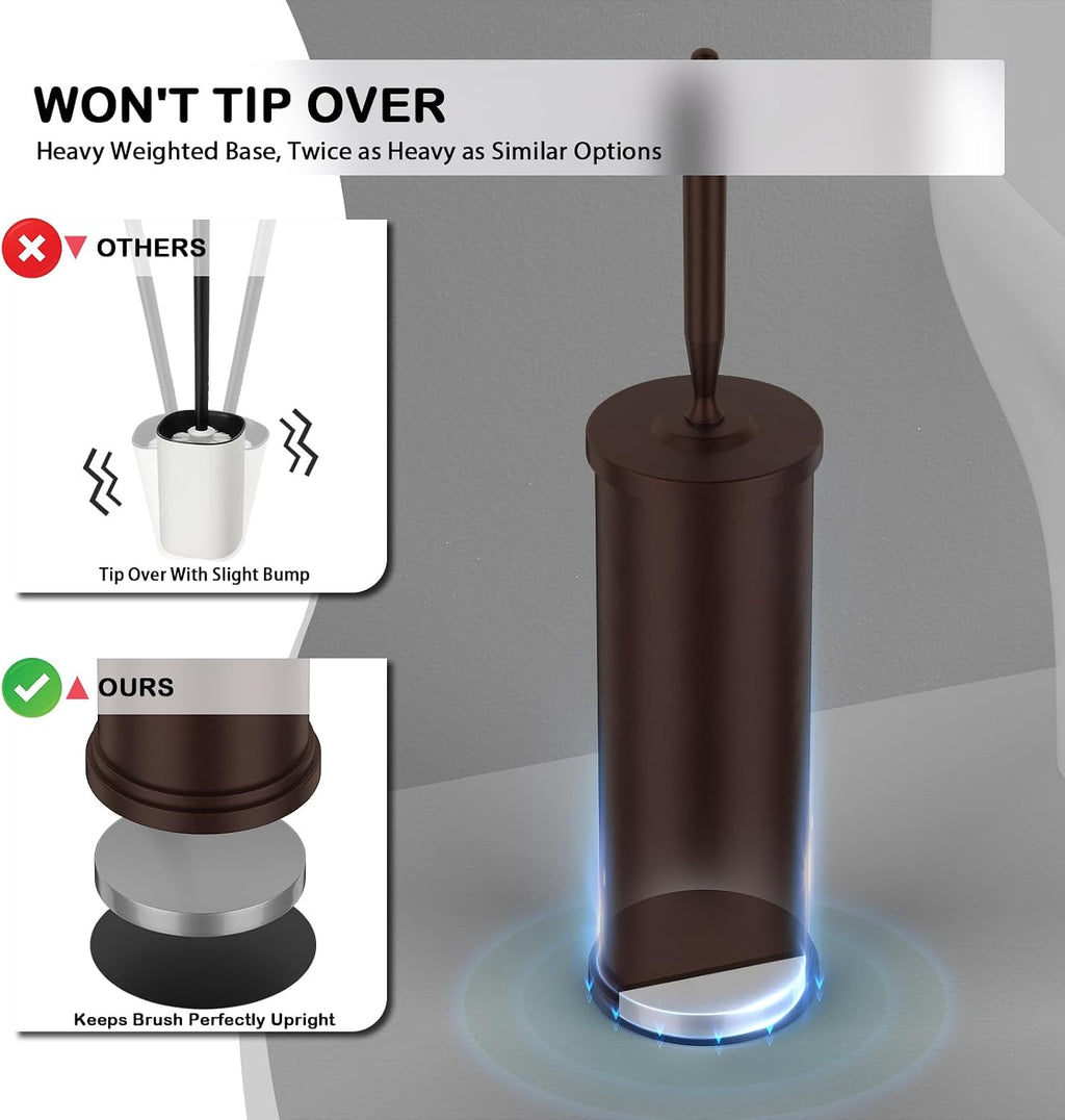 Stainless Steel Toilet Bowl Brush and Holder Set Scrubber Bronze Brown