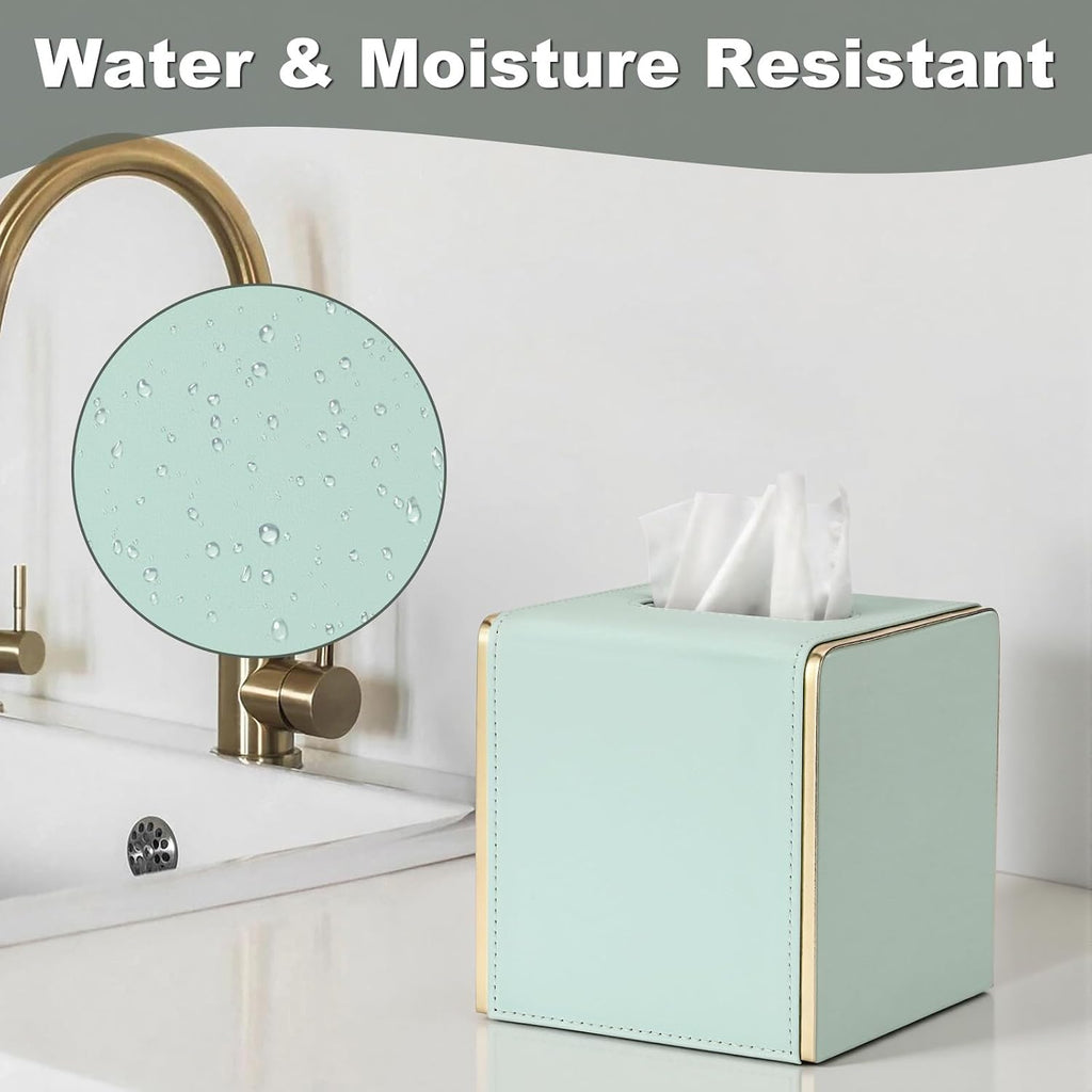 Sumnacon PU Square Tissue Box Cover, Magnetic Bottom, Waterproof,Mint Green