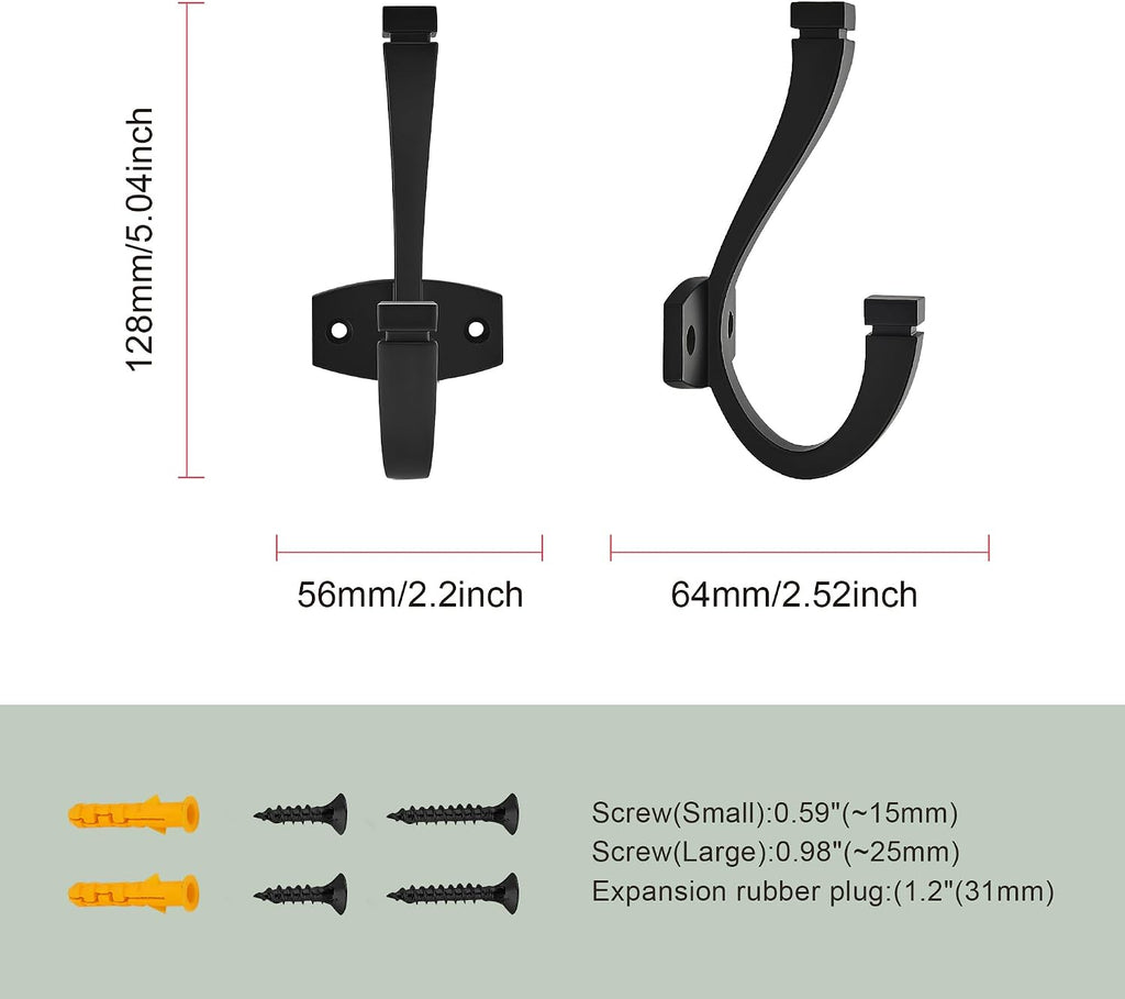 SAILING Coat Hooks - 3 Pack Matte Black Towel Hooks Robe Hooks Decorative Wall Hooks for Bathroom Bedroom Kitchen Towel Robe Clothes Cabinet Closet Bathroom Hardware