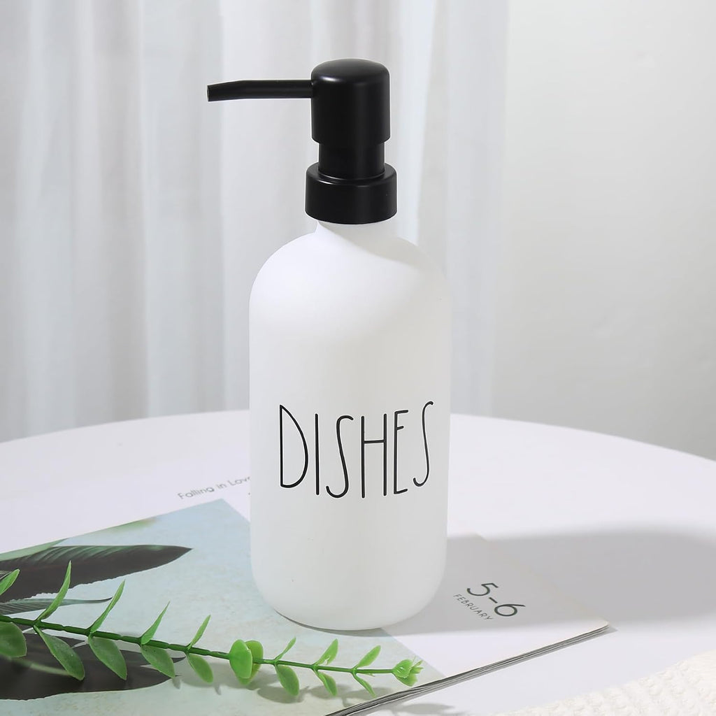 VIMERPA Dish Soap Dispenser, Matte White Soap Dispenser for Kitchen, Glass Dishes Soap Dispenser with Plastic Pump, 17 Fl Oz Refillable Liquid Soap Bottle Container, Farmhouse Kitchen Decor