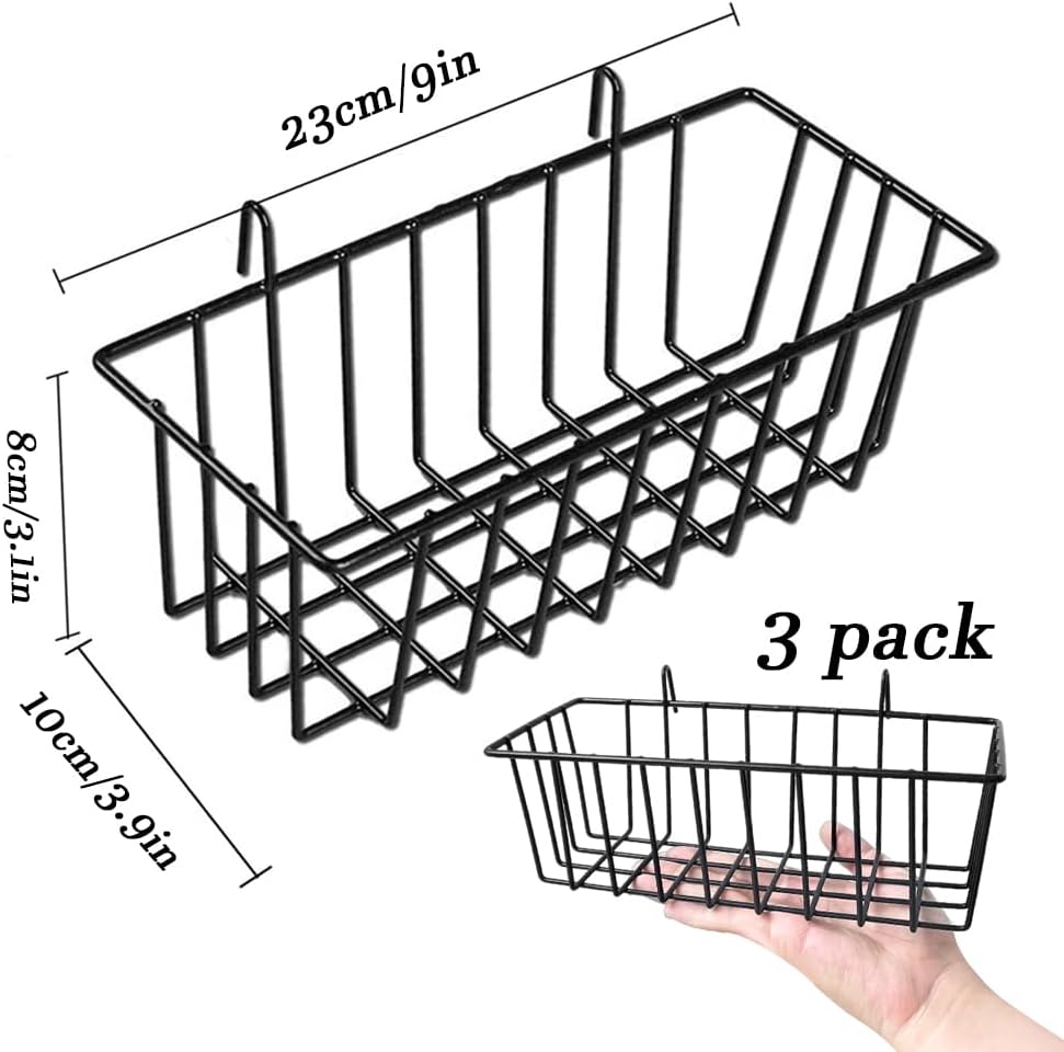 Gddochn 3 Pack Grid Panel Hanging Wire Basket, Storage and Display Basket for Wall, Kitchen, Home Decor Supplies, Potted Plants, Black