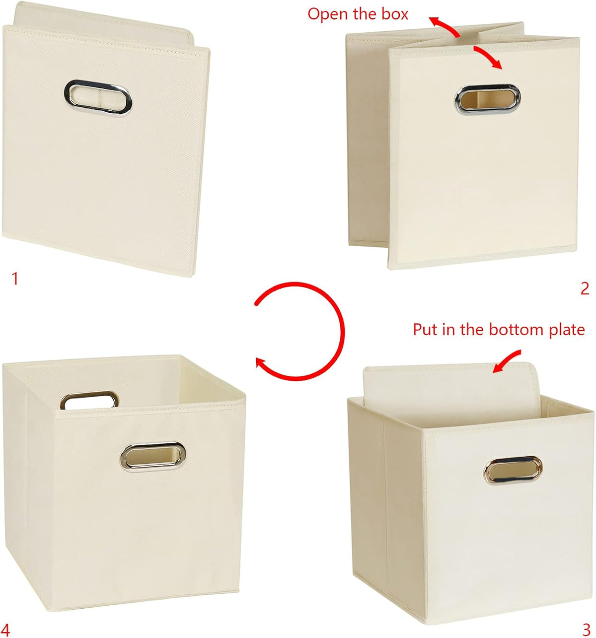 Yunkeeeper storage bins Cubes, Fabric Cube Organizer with Handle, Foldable Cube Bins for Cloth or Accessary Storage, 11x11x11, Set of 6, (Creamy White)