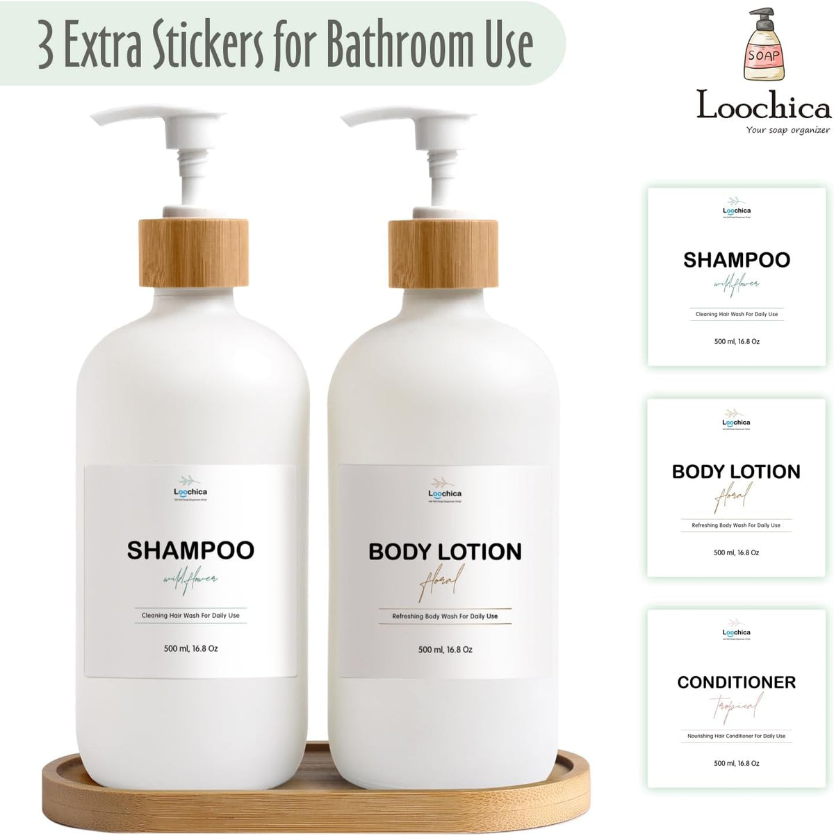 LOOCHICA Glass Soap Dispenser Set with Tray, Contains Glass Hand Soap Dispenser and Glass Dish Soap Dispenser. Matte White soap Dispenser Suitable for The Kitchen Soap Dispenser, Rustic Kitchen Decor