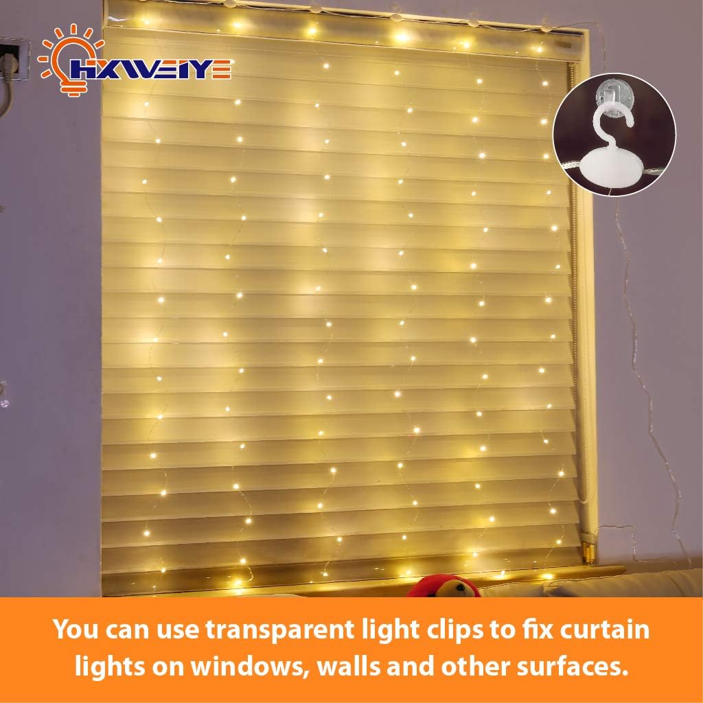 HXWEIYE Short Curtain Lights, 3.3x5FT 96LED, Battery Powered, Timer