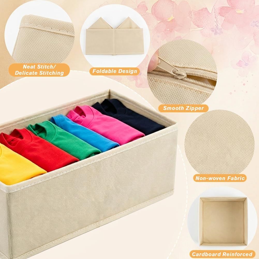 Foldable Drawer Organizer for Clothes & Underwear, Set of 6, Beige