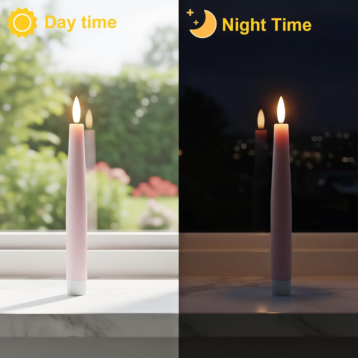 Flameless Taper LED Candles Battery Operated with Remote Timer, Pink