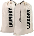 Washable Drawstring Laundry Bags 2 Pack Extra Large Heavy Duty College Dorm Dirty Laundry Clothes Travel Bag and Gym Clothes Bag for Guys and Girls (Cream "Laundry")