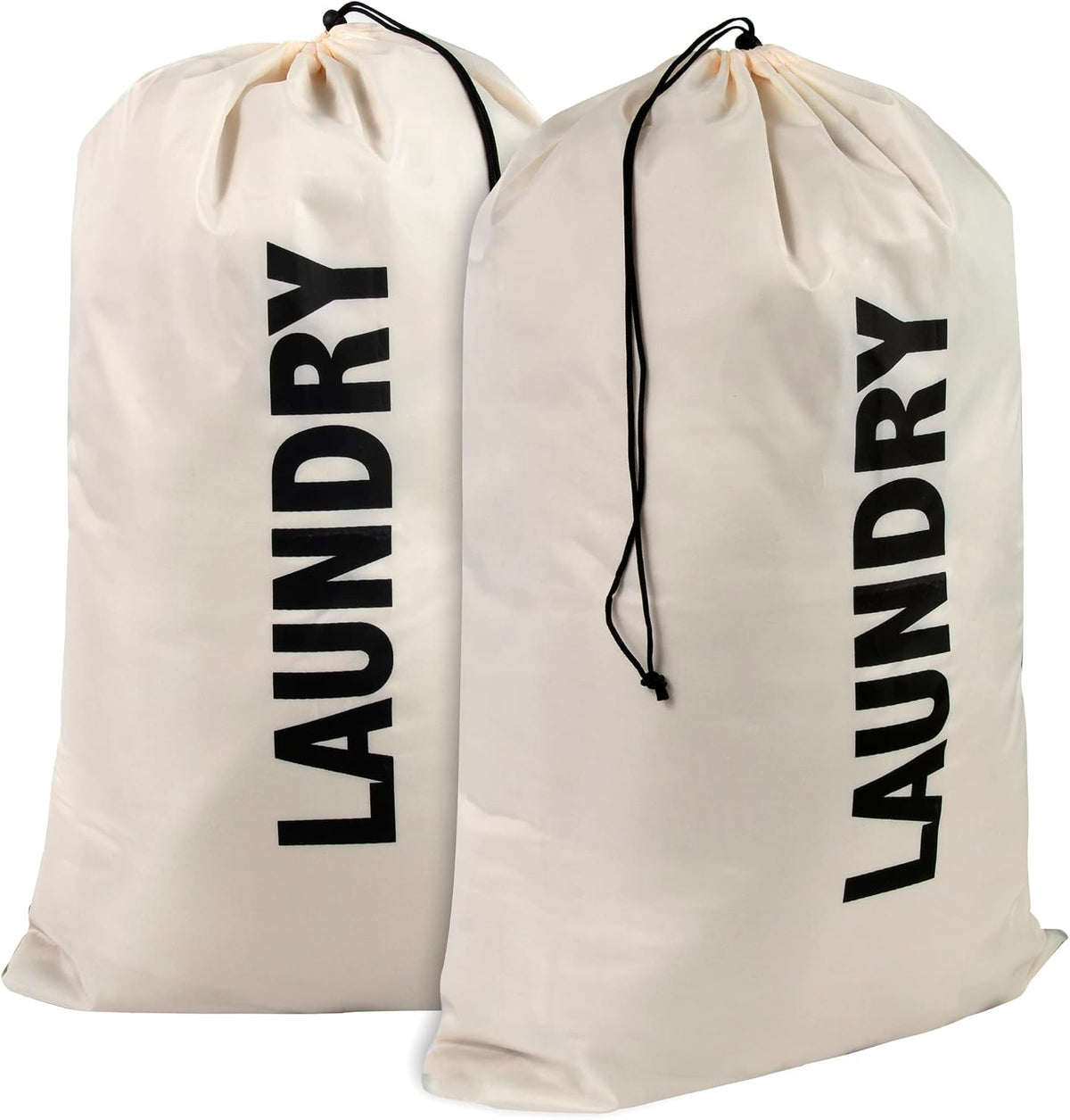 Washable Drawstring Laundry Bags 2 Pack Extra Large Heavy Duty College Dorm Dirty Laundry Clothes Travel Bag and Gym Clothes Bag for Guys and Girls (Cream "Laundry")