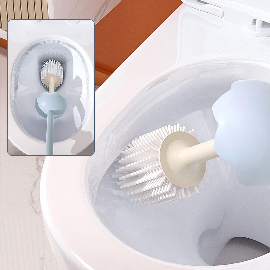 Broom and Dustpan Set+Toilet Brush Dinosaur Shape,Cute Shape Look, TPR Bristles Round Brush, Compact Size Toilet Brushes Floor Standing, 1-Pack
