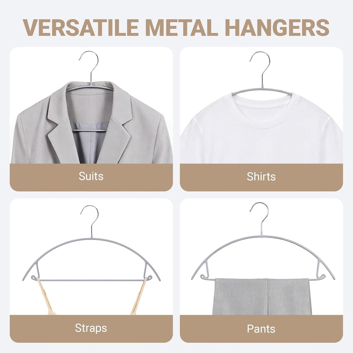 Amber Home 30 Pack No Shoulder Bump Metal Hangers, Non Slip Rubber Coating